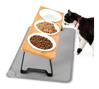 Lannvan Gamelle Chat Surélevée, Gamelle Chat, 3 Bols Chat Ceramique de Nourriture, Gamelle pour Chat avec Support 15° Incliné mit Tapis Gamelle Chat, Gamelle Chien pour Chats et Petits Chiens