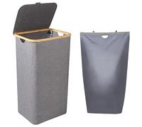 Lannvan Panier à Linge, 100L Corbeille a Linge avec Couvercle e Poignées - Bac a Linge Sale avec Sac Linge Sale Amovible - Laundry Basket Pliable Grande Capacité (Gris, 40.6x33.5x74cm)