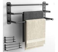 Lannvan Porte Serviette Salle de Bain - Porte Serviette Extensible 37-70 cm - Porte Serviette Murale Acier Inoxydable sans Forage et Forage 2 méthodes d'installation,Noir
