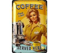 LANOLU Plaque de Café Vintage en Métal - Fresh & Hot Coffee - Images pour Bar à Café, Décoration Murale Amusante pour Cuisine