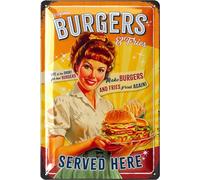 LANOLU Plaque en étain vintage Burgers, décoration rétro pour restaurant, panneau de barbecue art mural vintage, panneaux de hamburger pour entreprise