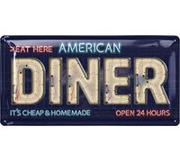 LANOLU Plaque en métal vintage American DINER, 17 x 34 cm