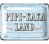 LANOLU Plaque en tôle avec inscription « Pipi Kaka Land » - Plaque de toilettes amusante - Vintage - Décoration de toilettes pour invités - 15 x 20 cm