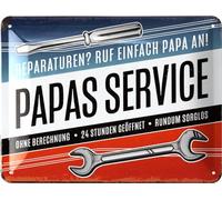 LANOLU Plaque en tôle rétro avec inscription en allemand « PAPAS SERVICE » - Plaque d'atelier ou de fête des pères - Décoration rétro amusante avec inscription en allemand - 15 x 20 cm