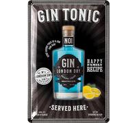LANOLU Plaque en Tôle Rétro - Décoration de Bar Gin Tonic SERVED HERE - Cocktail Avec Dictons Amusants - Métal Vintage Comme Accessoires d'Alcool - 20 x 30 cm