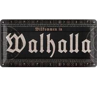 LANOLU Plaque en tôle rétro Walhalla - Plaque décorative viking comme décoration murale, décoration gothique, plaque en métal Valhalla 16 x 32 cm