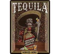 LANOLU Plaque en tôle rétro XXL Tequila SERVED HERE - Décoration de bar rétro - Plaque en métal vintage comme accessoires pour salle de fête - Panneau cocktail comme cadeau - Décoration de cuisine -