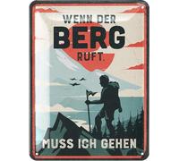 LANOLU Plaque rétro en métal avec inscription « Wenn der Berg ruft ich gehen geht » - Cadeau vintage pour randonneurs, alpinistes, enfants du village - 15 x 20 cm