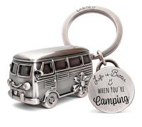 LANOLU Porte-clés Camping avec Remorque 3D - Cadeau pour Caravane et Camping-car - Accessoire en Métal Argenté