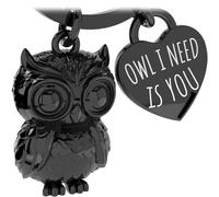 LANOLU Porte-clés chouette doudou - Cadeau pour courage - Porte-bonheur - Cadeau d'amitié - Inscription « I Need Is You », Noir
