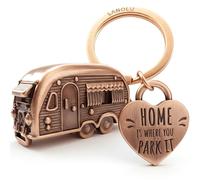 LANOLU Porte-clés de caravane - Cadeau de caravane - Cadeau pour camping et camping - 3D - Accessoire en métal, Cuivre vintage, 9 cm x 14 cm x 1.9 cm