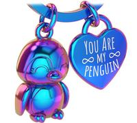 LANOLU Porte-clés en forme de pingouin pour couple, cadeau de pingouin, porte-clés pour couple, porte-bonheur avec gravure « Du bist mein Pingouin », Arc-en-ciel, 9 cm x 14 cm x 2.3 cm