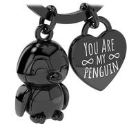 LANOLU Porte-clés en forme de pingouin pour couple, cadeau de pingouin, porte-clés pour couple, porte-bonheur avec gravure « Du bist mein Pingouin », Noir