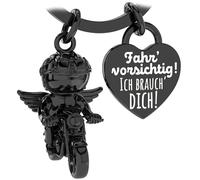 LANOLU Porte-clés moto ange biker prudent, cadeaux de moto pour hommes, cadeaux pour motocyclistes en métal, Noir