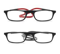 Lanomi Lunettes de lecture étroites pour homme et femme - Fermeture magnétique - Aide à la lecture - Aide à la lecture - Avec bandes élastiques en silicone, 2 pièces noires (bras rouge + gris), m