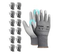 LANON 12 Paires Gants de Travail, Gants de Mécanique pour Hommes, Enduits de PU, Gant Tricoté sans Couture, EN 388, Gris, L/9
