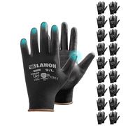 LANON 18 Paires Gants de Travail, PU Gants de Mécanicien Homme Femme, Écran Tactile, Légère, Antidérapante, Noir, Taille XL/10