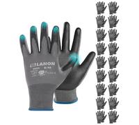 LANON 18 Paires Gants de Travail, PU Gants de Mécanicien Homme Femme, Écran Tactile, Légère, Antidérapante, Gris, Taille XXL/11