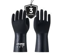 LANON 3 Paires Gants Chimiques, Gants de Travail en Nitrile, Impérméable et Réutilisables, Résistance les Acides, Alcalis et Huiles, Antidérapants, EN388/EN 374, L/9