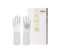 LANON 3 Paires wahoo Respectueux de la Peau Gants de Nettoyage, Gants de Vaisselle Réutilisables Non-doublés, Antidérapants, Blanc, L