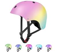 LANOVAGEAR Casque Enfant Ajustable Casque de vélo pour Enfant Filles Garçons Skate Casque Antichoc et résistant aux Coups pour Roller Cyclisme Skateboard Scooter (Rose+Jaune+Cyan, M)