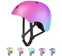 LANOVAGEAR Casque Enfant Ajustable Casque de vélo pour Enfant Filles Garçons Skate Casque Antichoc et résistant aux Coups pour Roller Cyclisme Skateboard Scooter (Rose+Violet+Cyan, S)