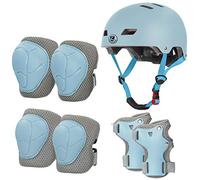 LANOVAGEAR Casques, Genouillères Coudières et Protège-Poignets pour Enfants, Sets de Protection Enfant 7 pièces (2 à 8 Ans) pour Patin vélo Skateboard Scooter (Bleu Clair, S)
