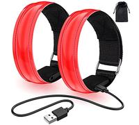 lanpard 2PCS Brassard Lumineux LED Rechargeable, Bracelet Lumineux LED Bande Reflechissante pour Velo Running Course à Pied (câble USB & Sac à Ranger Inclus) - Élastique Rouge