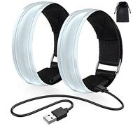 lanpard 2PCS Brassard Lumineux LED Rechargeable, Bracelet Lumineux LED Bande Reflechissante pour Velo Running Course à Pied (câble USB & Sac à Ranger Inclus) - Élastique Blanc