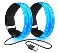 lanpard 2PCS Brassard Lumineux LED Rechargeable, Brassard Reflechissant LED Running, Bande Clignotant Ajustable Bracelet Lumineux LED de Sécurité pour Enfant ou Adulte -Bleu