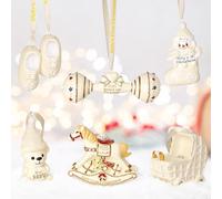 Lanpn 2025 Premier Ornement de Noël pour Bébé, 6 Pcs Arbre Noel Pendentifs Déco pour Bebe Garçon Fille, Première Coffret Cadeau Souvenirs pour Sapin Noël Fêtes, DIY Nouveau-né Nom, Beige