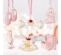 Lanpn 2025 Premier Ornement de Noël pour Bébé, 6 Pcs Arbre Noel Pendentifs Déco pour Bebe Garçon Fille, Première Coffret Cadeau Souvenirs pour Sapin Noël Fêtes, DIY Nouveau-né Nom, Rose