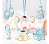 Lanpn 2025 Premier Ornement de Noël pour Bébé, 6 Pcs Arbre Noel Pendentifs Déco pour Bebe Garçon Fille, Première Coffret Cadeau Souvenirs pour Sapin Noël Fêtes, DIY Nouveau-né Nom, Bleu