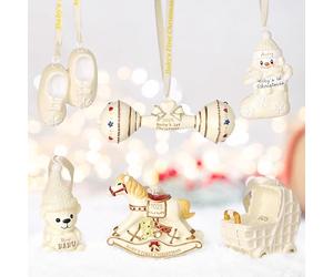 Lanpn 2025 Premier Ornement de Noël pour Bébé, 6 Pcs Arbre Noel Pendentifs Déco pour Bebe Garçon Fille, Première Coffret Cadeau Souvenirs pour Sapin Noël Fêtes, DIY Nouveau-né Nom, Beige