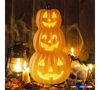 Lanpn 3 Empilés Lanterne Citrouille Décoration Halloween, 7 Couleurs Changeantes Lumière LED Plastique Jack O Lantern Lumineuse Classique pour Interieur Extérieur Halloween Déco (Orange, 43x23cm)