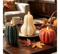 Lanpn 3 Pcs Bougie Citrouille LED de Automne Sans Flamme, Bougies à Piles avec Télécommande, Bougie Citrouille en Cire Véritable, Fall Décoration pour Automne Halloween Maison Table Cadeau Vacances