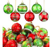 Lanpn 30 Pcs Boule de Noel Exterieur, 6 cm Mini Boules de Sapin Noël Rouges Vertes de Scintillante, Petit Boule de Arbre Noel Décoration Plastique Incassables pour Patio Jardin Pelouse Fêtes