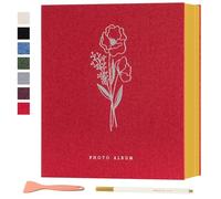 Lanpn Album photo Autoadhesif scrapbooking, Album Photo Adhesif Magnétique en Lin avec stylos pour 10x15cm 13x18cm A4 A5 (Grandes-20 feuilles/40 pages, Rouge)