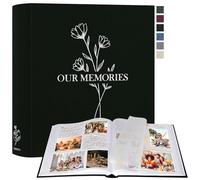 Lanpn Album Photo Scrapbooking, OUR MEMORIES Grand Lin DIY Album 160 Pages Blanches Avec Séparateurs de Cellophane, Pour Photos 9x13 10x15 13x18cm (Noir, 30x33,5cm)
