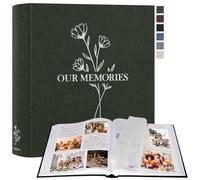 Lanpn Album Photo Scrapbooking, OUR MEMORIES Grand Lin DIY Album 160 Pages Blanches Avec Séparateurs de Cellophane, Pour Photos 9x13 10x15 13x18cm (Vert, 30x33,5cm)