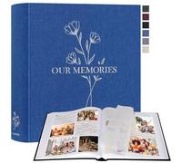 Lanpn Album Photo Scrapbooking, OUR MEMORIES Grand Lin DIY Album 160 Pages Blanches Avec Séparateurs de Cellophane, Pour Photos 9x13 10x15 13x18cm (Bleu, 30x33,5cm)