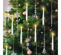 Lanpn Bougies LED de Sapin de Noël 12 Pcs, Bougie Noel Sans Flamme à Piles avec Télécommande & Décorations Noël en Cristal, Bougies Coniques à Suspendre Décor pour Arbres Maison Fête, Blanc