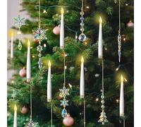 Lanpn Bougies LED de Sapin de Noël 12 Pcs, Bougie Noel Sans Flamme à Piles avec Télécommande & Décorations Noël en Cristal, Bougies Coniques à Suspendre Décor pour Arbres Maison Fête, Iridescent