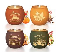 Lanpn Bougies Parfumée d'Automne Coffret, Bougie Parfumées Cadeau, 4 Bougies de Soja en Verre Ajouré pour Femme Maman, Idée Cadeau pour Anniversaire Fête des Mères, Autumn Fall Scented Candle