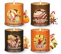 Lanpn Bougies Parfumée d'Automne Coffret Bougie Parfumées Cadeau Épices Citrouille pour Femme Maman 4 Bougies de Soja en Boîte Métal Autumn Décoration Fall Scented Candle Noël Anniversaire Cadeau