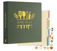 Lanpn Classeur de Recettes Rigide 3 Anneaux, Grand Classeur Souple avec 8 Intercalaires et 2 Autocollants, Cahier Carnet Recette Cuisine à Remplir Livre Recette, Vert 30 x 31 cm, Anglaise