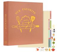 Lanpn Classeur de Recettes Rigide 3 Anneaux, Grand Classeur Souple avec 8 Intercalaires et 2 Autocollants, Cahier Carnet Recette Cuisine à Remplir Livre Recette, Rose 30 x 31 cm, Anglaise