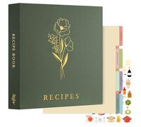 Lanpn Grand Classeur de Recettes Rigide 3 Anneaux, Classeur Souple avec 8 Intercalaires et 2 Autocollants, Livre Recette Cahier Carnet Recette Cuisine à Remplir, Vert 30 x 31 cm, Anglaise