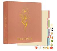 Lanpn Grand Classeur de Recettes Rigide 3 Anneaux, Classeur Souple avec 8 Intercalaires et 2 Autocollants, Livre Recette Cahier Carnet Recette Cuisine à Remplir, Rose 30 x 31 cm, Anglaise