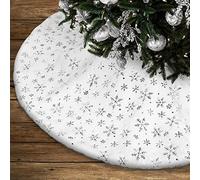 Lanpn Jupe de Sapin de Noël 30cm, Tapis de Sapin de Noel, Petit Flocon de Neige Argent Cache Pied, Couvre-Pied d'arbre pour Décoration Sapin Noel Argent, 30 cm